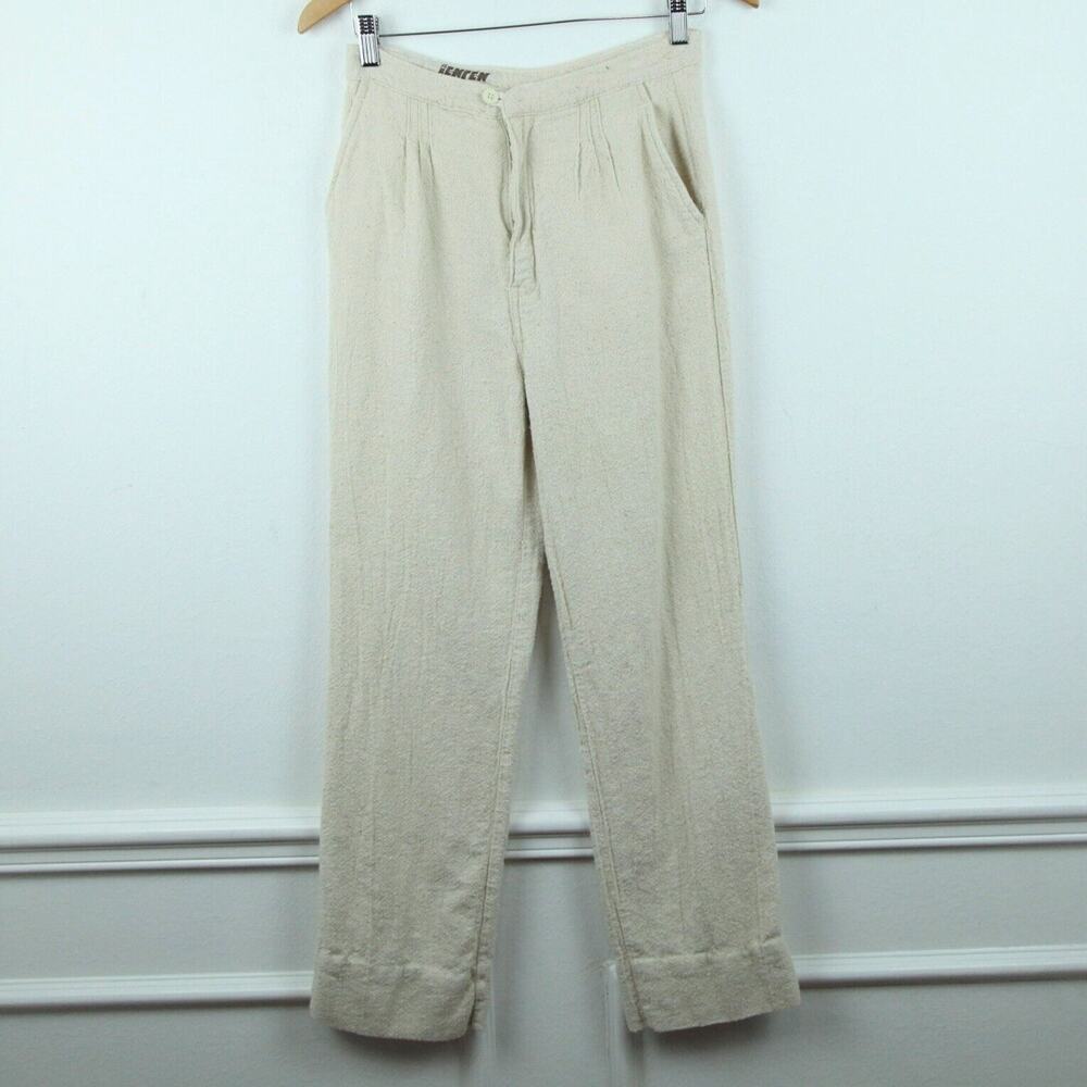 Vintage Small Pants 70s Natural Cotton Slub Beach Minimal Hippy Lagenlook Boho